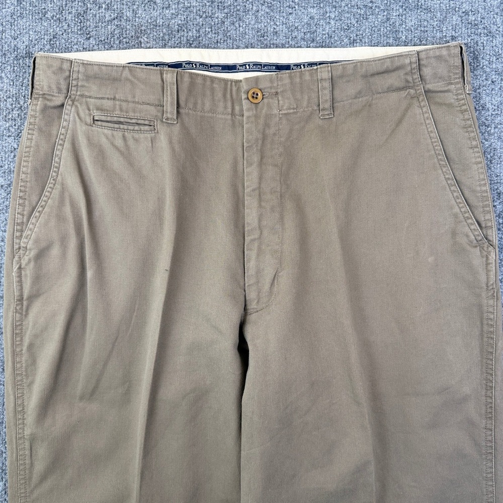 VTG Polo Ralph Lauren Pants Mens 36x32 Brown Pleated Twill Chino 90s